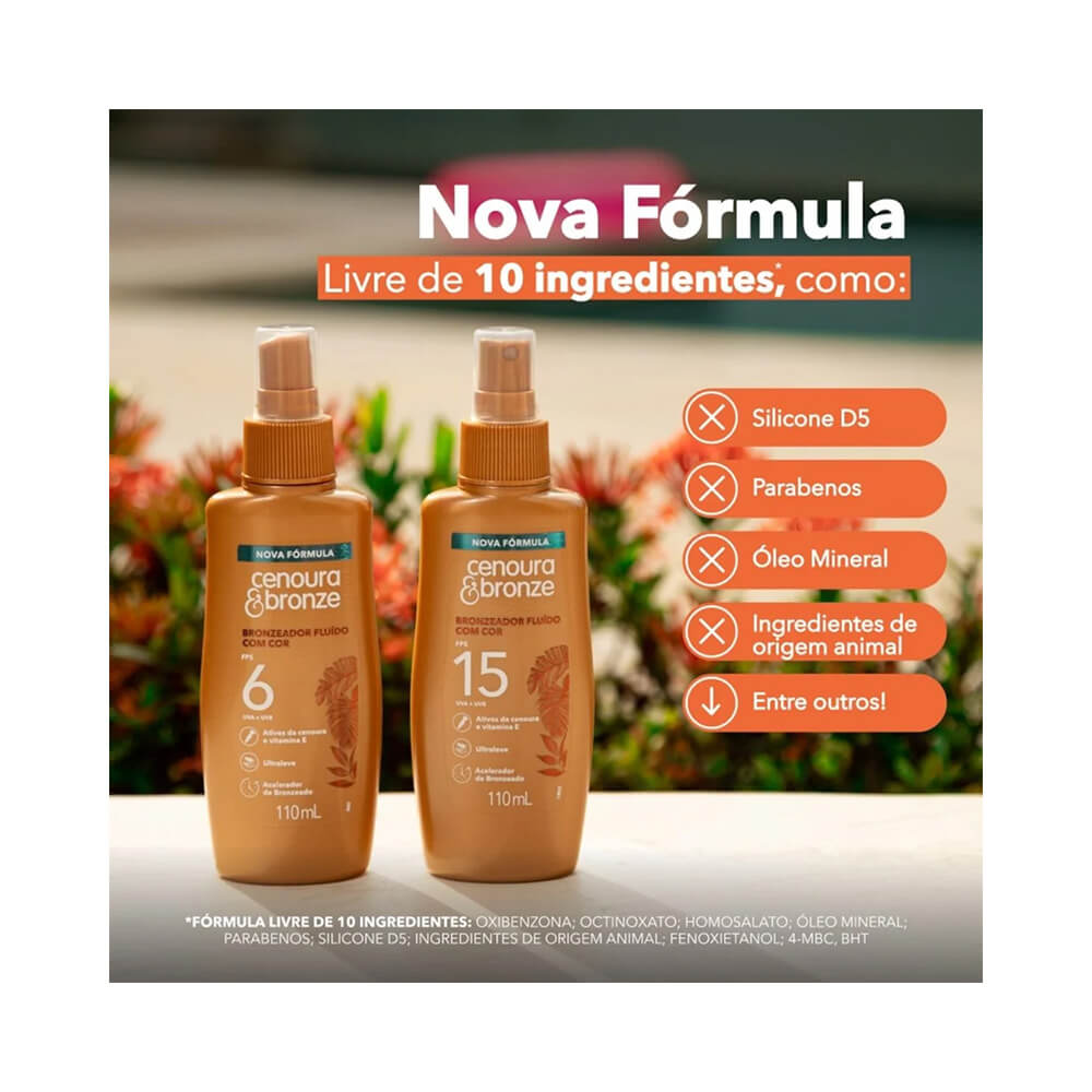 Dois frascos spray do bronzeador Cenoura & Bronze FPS 6 e FPS 15, 110ml